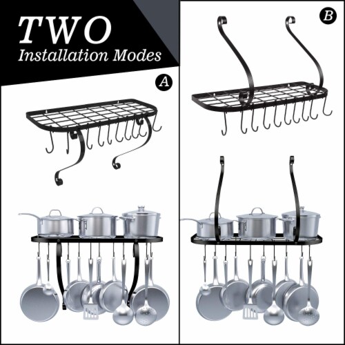 Vdomus Black 24x10 Wall Mounted Pot & Pan Rack, 10 Hooks Incl. Perspective: back