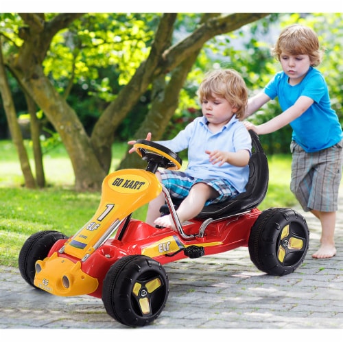 Pedal Go Kart Kids Ride On Car, Outdoor Racer Toy Car For Kids With Adjustable Seat, Pedal Powered Ride On Car,4 Non-Slip EVA Wheels For Boys And