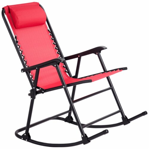 Costway Folding Zero Gravity Rocking Chair Rocker Porch Outdoor Patio Headrest Red Perspective: back
