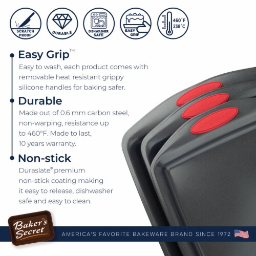 Bakeware Set of 3 Cookie Sheets - Nonstick Baking Pans, 3 Pieces Set, Dark Gray/Red Perspective: back
