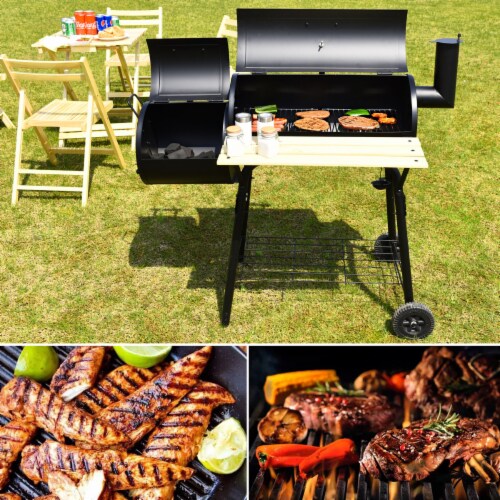 Costway Outdoor BBQ Grill Charcoal Barbecue Pit Patio Backyard Meat Cooker Smoker Perspective: back