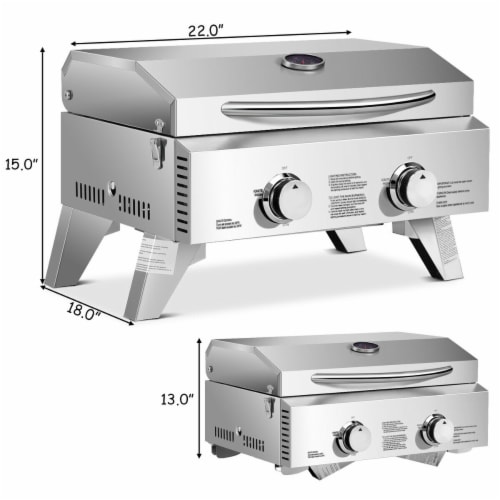 2 Burner Portable BBQ Table Top Propane Gas Grill Stainless Steel Perspective: back