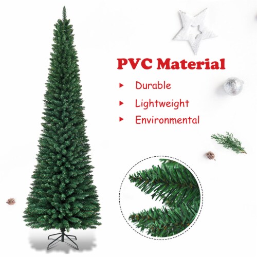 9' PVC Artificial Christmas Tree Holiday Decor Slim Pencil Tree Metal Stand, 1 unit King Soopers