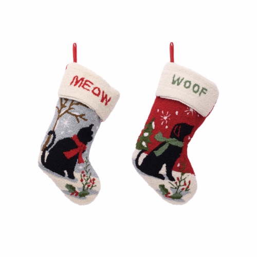 Glitzhome Set of Two Hooked Stocking, Cat & Dog Perspective: back