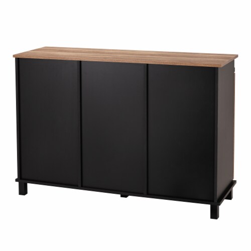Glitzhome Storage Cabinet with Sliding Doors - Black Perspective: back