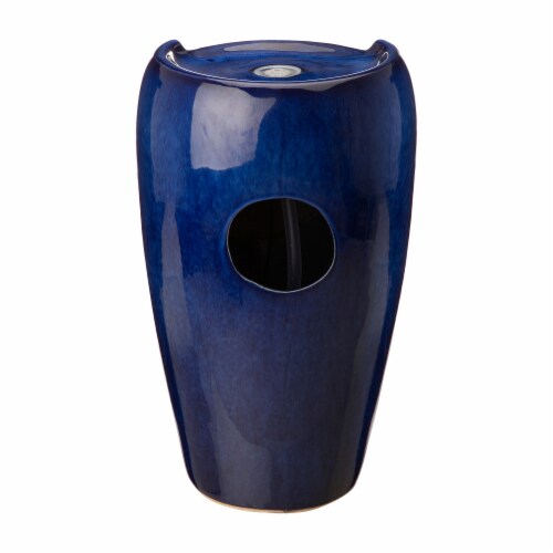 Glitzhome Ceramic Outdoor Fountain with Pump and LED Light - Cobalt Blue Perspective: back