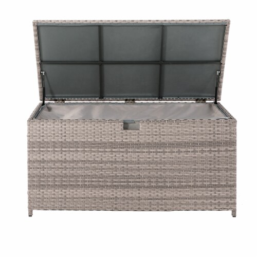 Glitzhome Outdoor Patio Garden Wicker Storage Deck Box - Gray / Cream Perspective: back