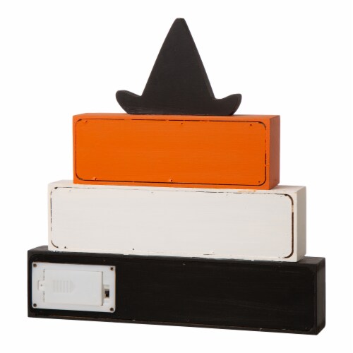 Glitzhome 11.5 Inch Tall Halloween Wooden Lighted Witch/Word Block Table Decor Perspective: back