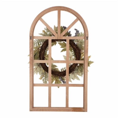 Glitzhome Wooden Fall Pumpkin and Pinecone Window Frame Wreath Perspective: back