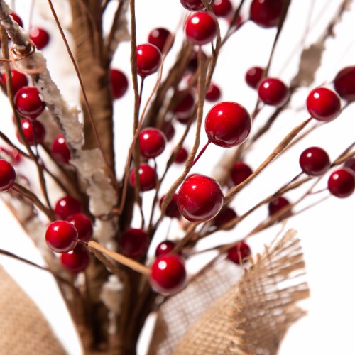 Glitzhome 16 Inch Tall Christmas Red Berry Table Tree Decor Perspective: back