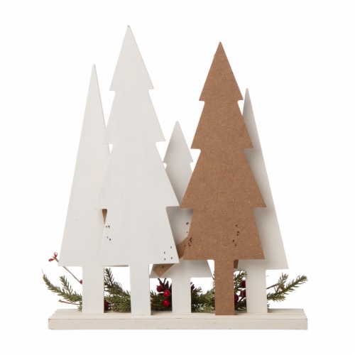 QFC - Glitzhome Plaid Wooden Christmas Tree with Pinecone Table Decoration, 1 ct