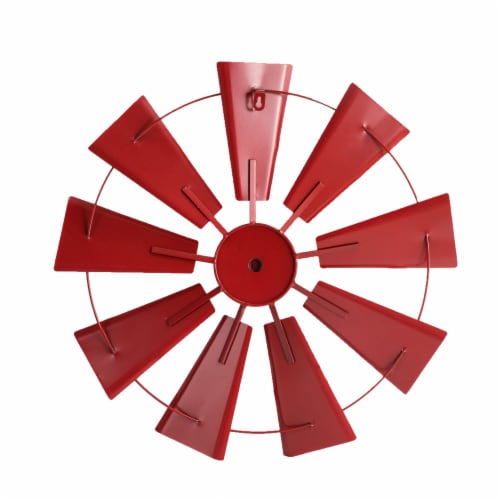 Glitzhome Rustic Farmhouse Round Metal Windmill Wall Decor, Country Farm Home Decoration Perspective: back