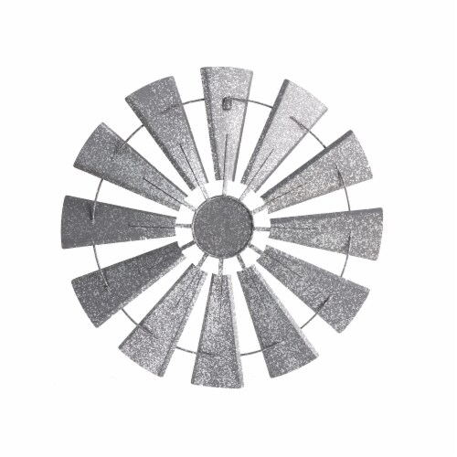 Glitzhome Rustic Farmhouse Round Metal Windmill Wall Decor, Country Farm Home Decoration Perspective: back
