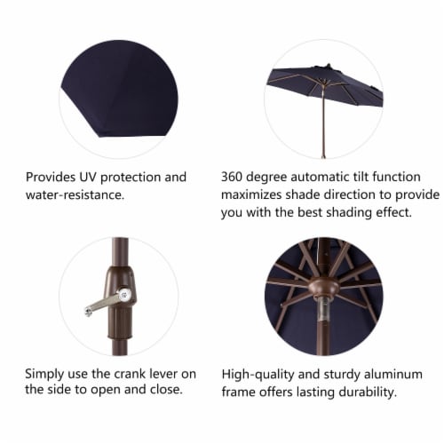Glitzhome Aluminium Self Tilt Patio Umbrella - Navy Blue Perspective: back
