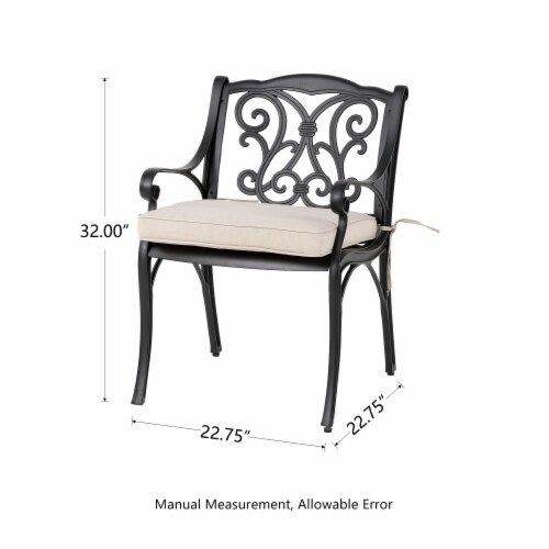 Glitzhome Set of Two Cast Aluminum Dining Chairs Beige Cushions with Wine Red Covers Perspective: back