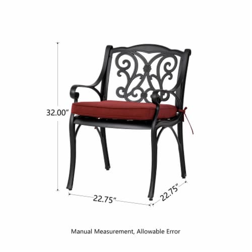Glitzhome Set of Two Cast Aluminum Dining Chairs with Wine Red Cushions and Beige Covers Perspective: back