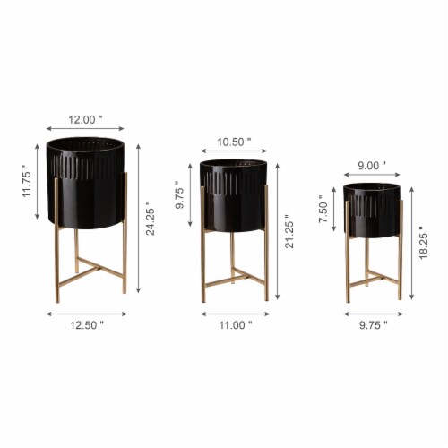 Glitzhome Modern Glossy Metal Plant Stands - Black/Gold Perspective: back