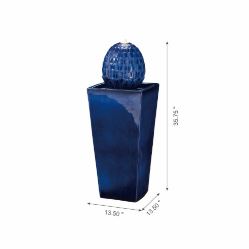 Glitzhome Ceramic Sphere Pedestal Fountain - Blue Perspective: back