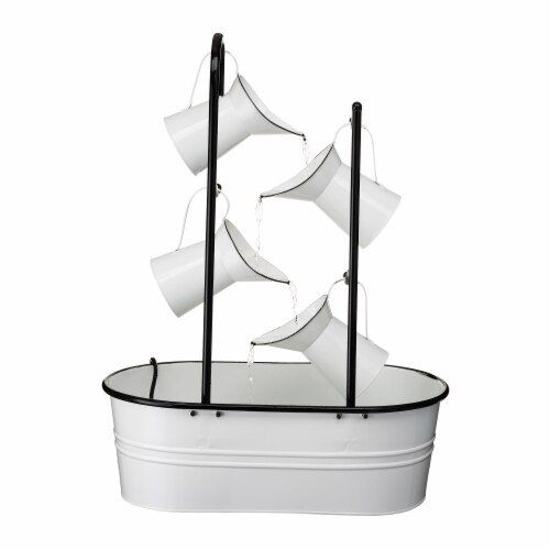 Glitzhome 4-Tiered Enamel Metal Pitchers Fountain - White Perspective: back