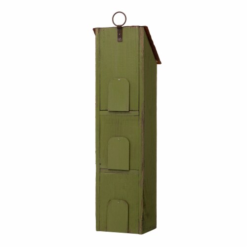 Glitzhome Window-Blinds Distressed Solid Wood Birdhouse - Green Perspective: back