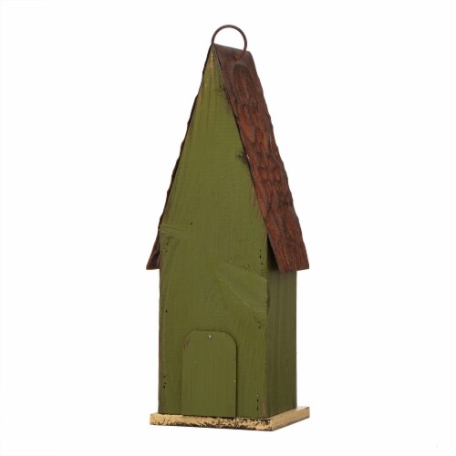Glitzhome Hanging Distressed Wooden Garden Birdhouse - Green Perspective: back