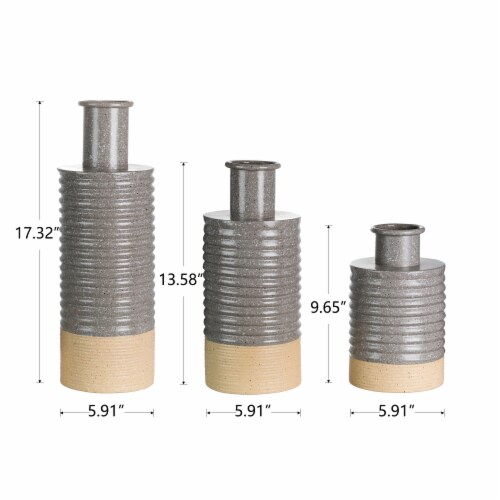 Glitzhome Set of Three Farmhouse Metal Vases Perspective: back
