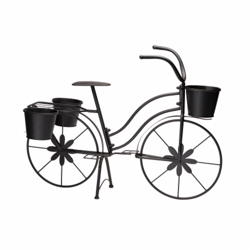 Glitzhome Oversized Metal Bicycle with Pots Plant Stand - Black Perspective: back