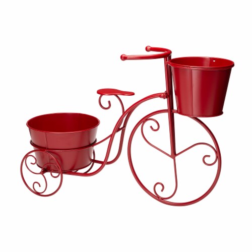 Glitzhome Metal Bicycle with Pots Plant Stand - Red Perspective: back
