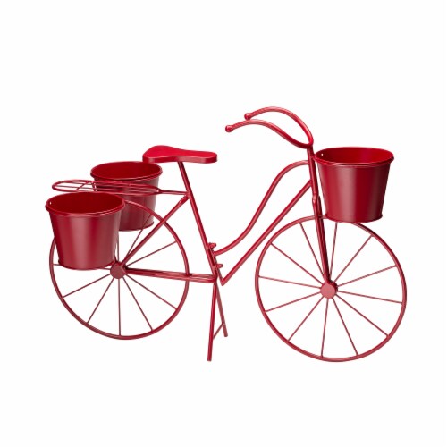 Glitzhome Oversized Metal Bicycle with Pots Plant Stand - Red Perspective: back