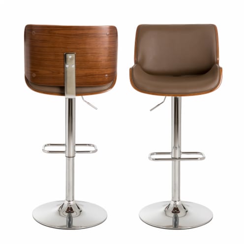 Glitzhome Set of Two Mid-century Yellowish-brown Leather Adjustable Height Swivel Bar Stool Perspective: back
