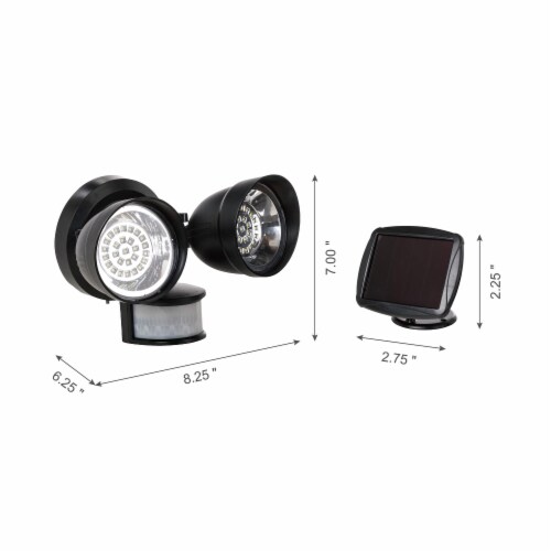 Glitzhome 8.25 Inch Solar Lights Dual-Head LED Motion Senser Waterproof Security Flood Light Perspective: back