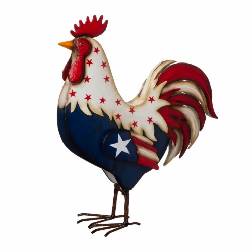 Glitzhome Patriotic Stars Metal Rooster Porch Decor Perspective: back
