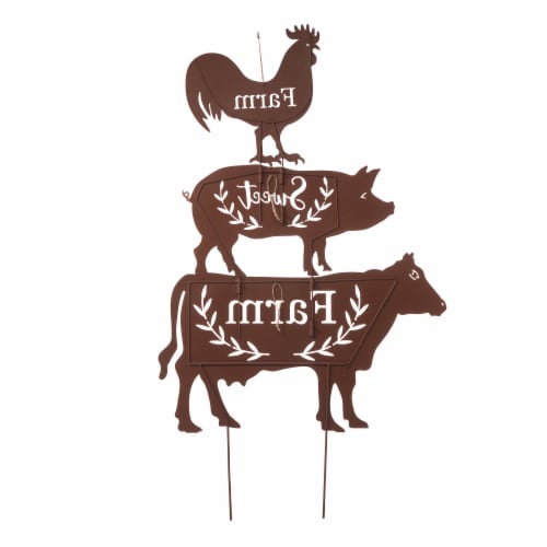 Glitzhome Farmhouse Metal Rustic Silhouette Yardstake Wall Decor Perspective: back