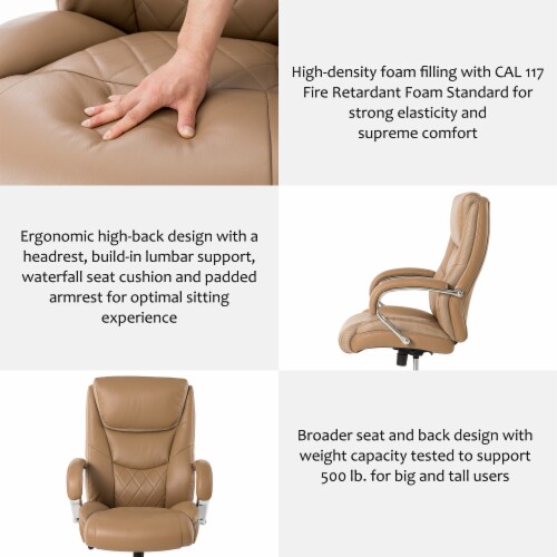 Glitzhome Leather Adjustable Height Swivel Chair - Camel Perspective: back