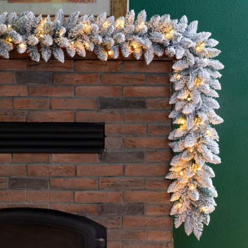 Glitzhome Two Pack 9 Feet Pre-Lit Snow Flocked Christmas Garland, with Warm White Lights Perspective: back
