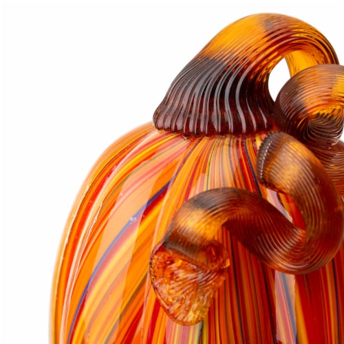 Glitzhome 5.5 Inch Tall Multi Striped Glass Pumpkin Perspective: back