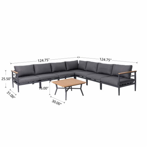 Glitzhome 8-Piece Outdoor Patio Black Aluminum Sectional Perspective: back