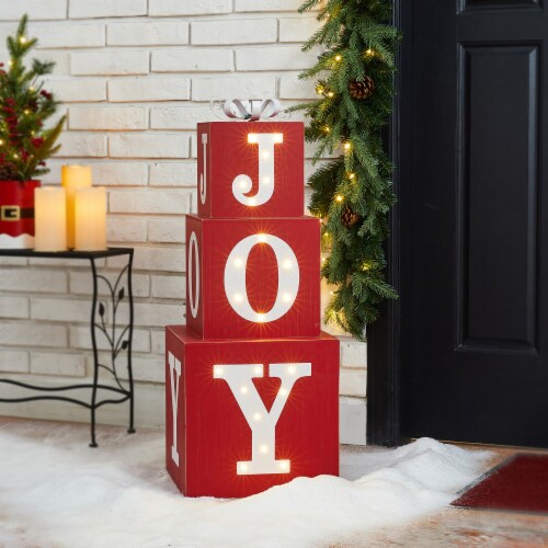 Glitzhome Lighted Wooden Block Joy Porch Sign Perspective: back