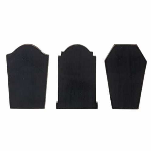 Glitzhome Set of Three 7 Inch Tall Halloween Wooden Tombstone Table Sign Perspective: back