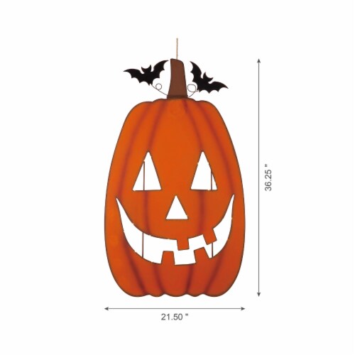 Glitzhome 36.25 Inch Tall Lighted Metal Cutout Pumpkin Porch Decor Perspective: back
