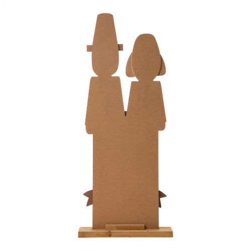 Glitzhome Wooden Pilgrim Couple with Turkey Porch Decor Perspective: back