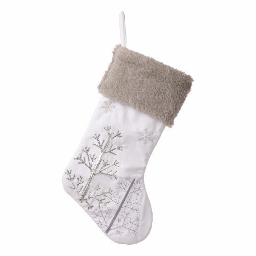 Glitzhome Two Pack 21 Inch Length White Fleece with Christmas Tree and Snowflake Stocking Perspective: back