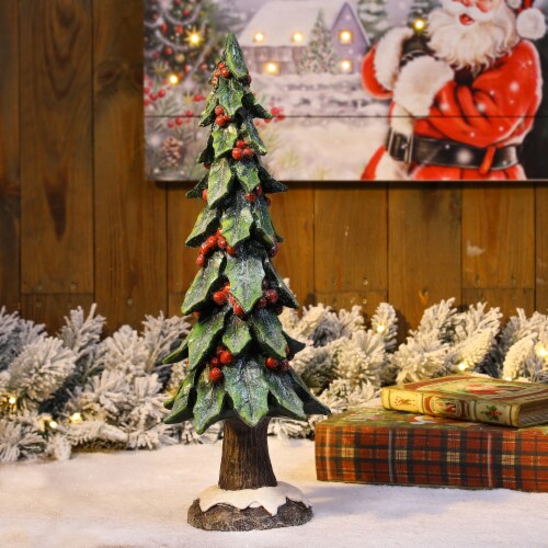 Glitzhome 20 Inch Tall Resin Christmas Red Berry Table Tree Decor Perspective: back