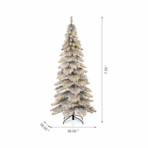 Glitzhome 7.5 Feet Flocked Layered Spruce Faux Christmas Tree with 350 Warm White Lights Perspective: back