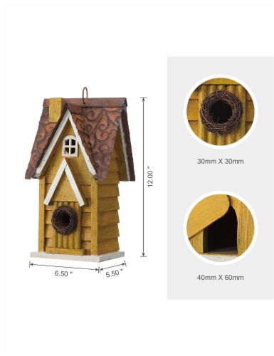 Glitzhome Outdoor Bird House Yellow 11.93 H Distressed Texture Perspective: back