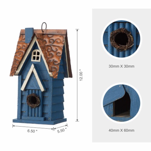 Glitzhome Outdoor Bird House Blue 11.93 H Distressed Texture Perspective: back