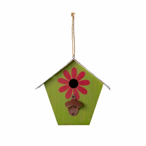 Glitzhome Distressed Texture Birdhouse, Light Green Licence Plates Perspective: back