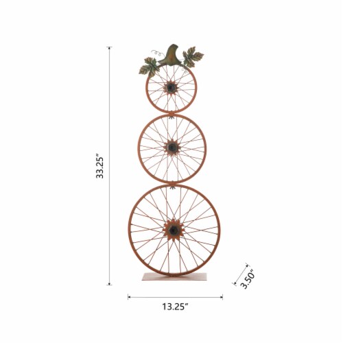 Glitzhome Bicycle Wheel Pumpkin Porch Sign for Harvest Thanksgiving Decor Perspective: back
