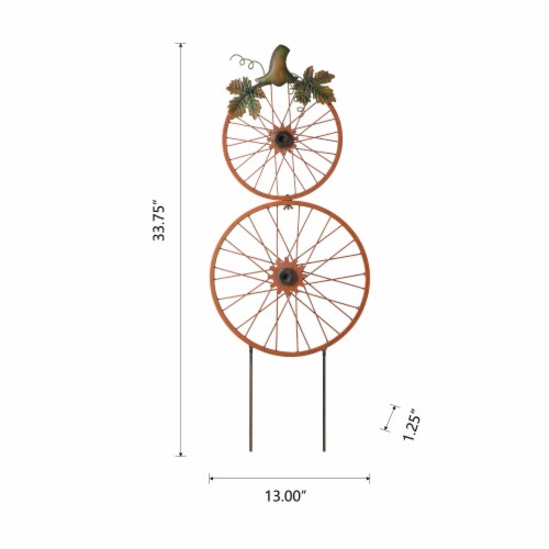 Glitzhome Bicycle Wheel Pumpkin Porch Sign for Harvest Thanksgiving Decor Perspective: back