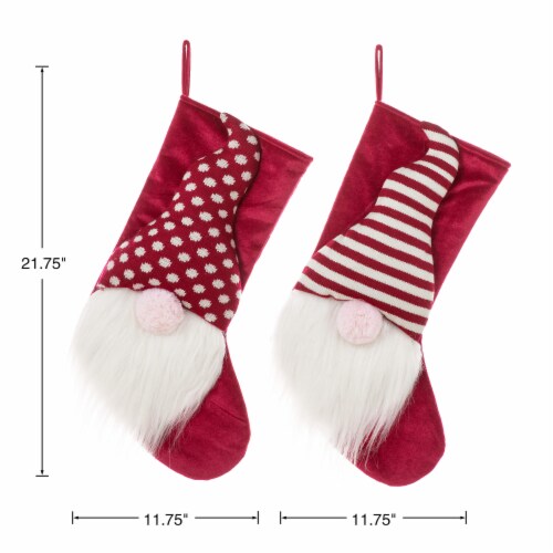 Glitzhome Set of Two 21.75 Inch Tall 3D Fabric Christmas Gnome Stripes & Dots Stocking Perspective: back